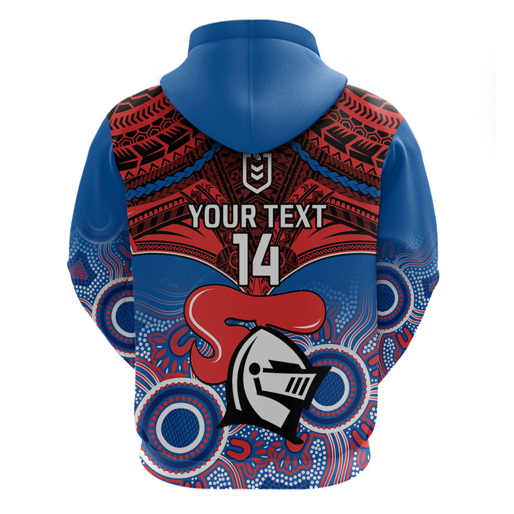 Personalised Knights Rugby Hoodie Aboriginal Mix Polynesian Pattern - Vibe Hoodie Shop