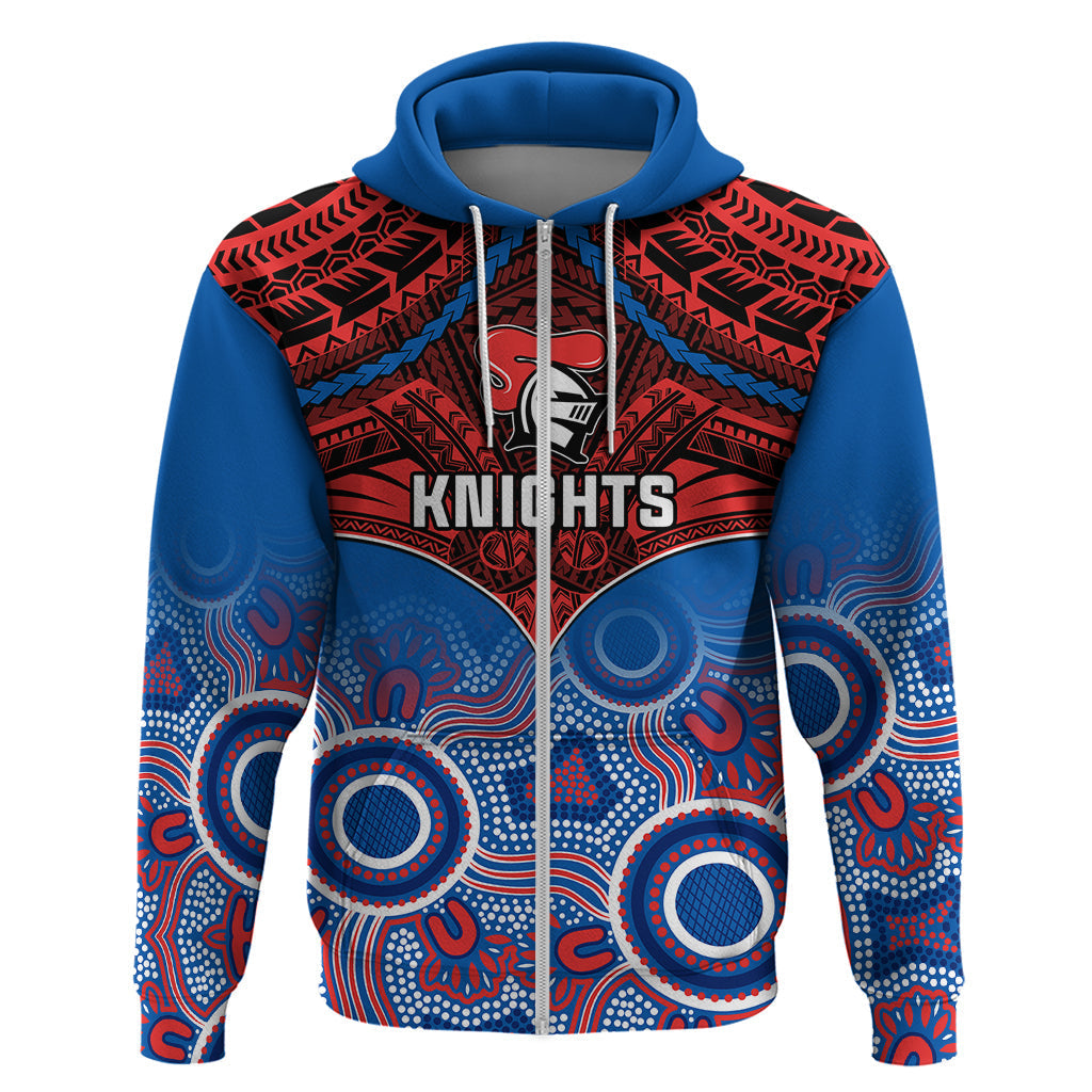 Personalised Knights Rugby Hoodie Aboriginal Mix Polynesian Pattern - Vibe Hoodie Shop