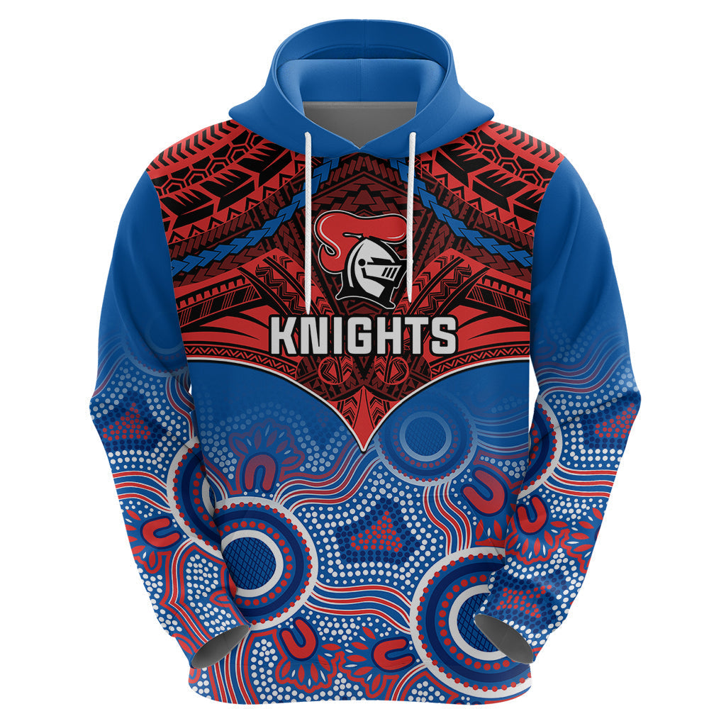 Personalised Knights Rugby Hoodie Aboriginal Mix Polynesian Pattern - Vibe Hoodie Shop