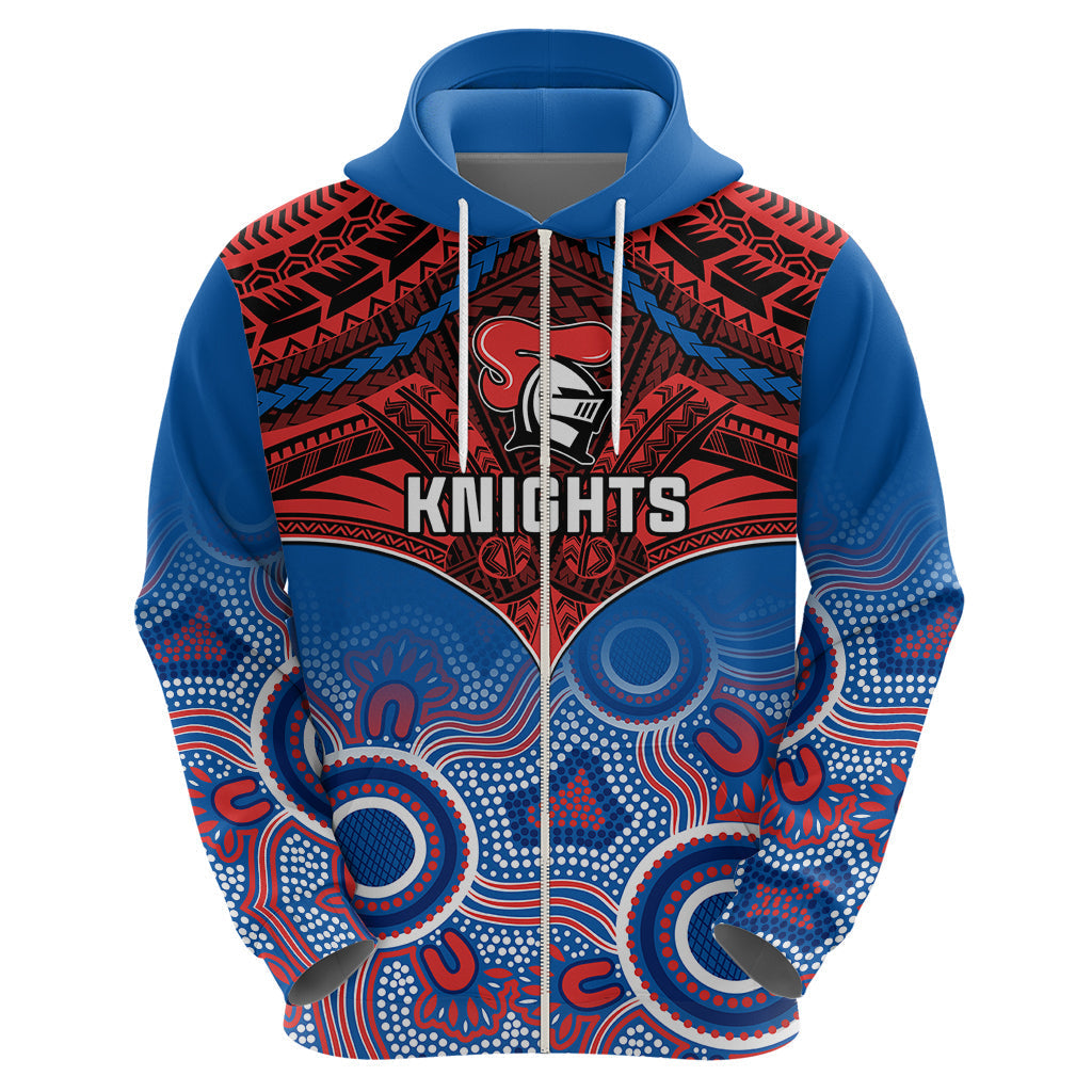 Personalised Knights Rugby Hoodie Aboriginal Mix Polynesian Pattern - Vibe Hoodie Shop