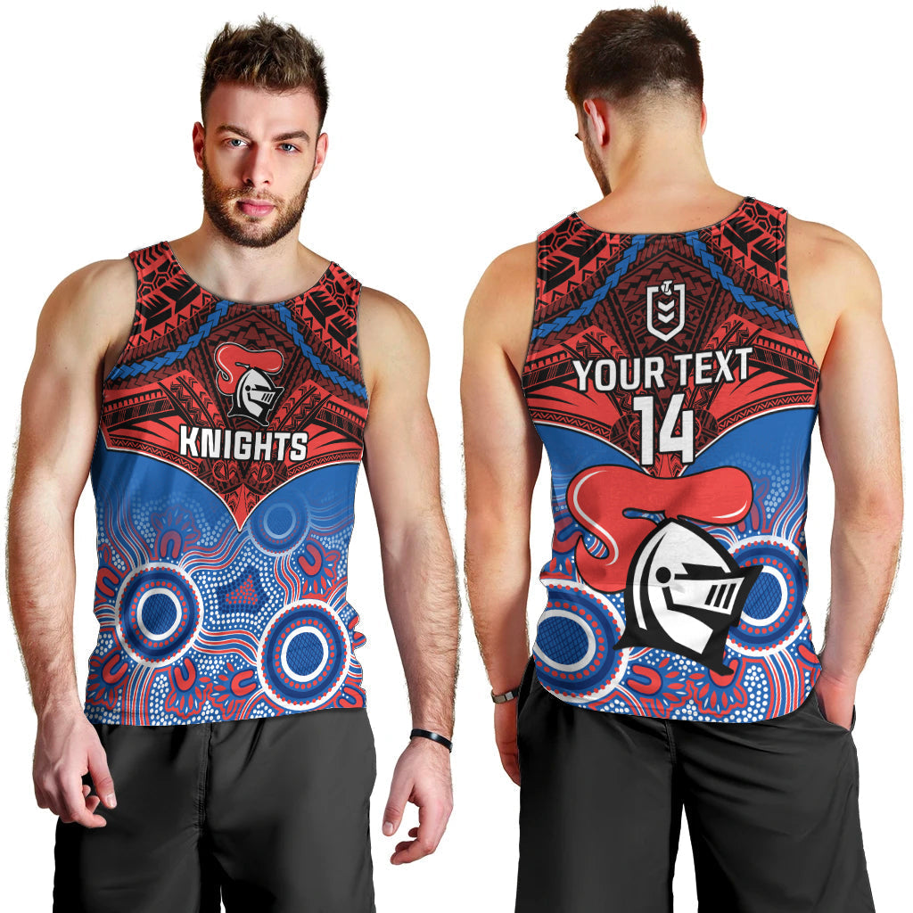 Personalised Knights Rugby Men Tank Top Aboriginal Mix Polynesian Pattern - Vibe Hoodie Shop