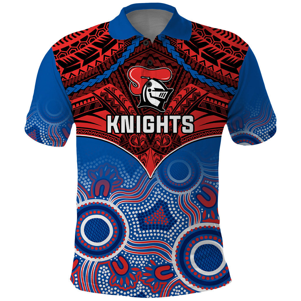 Personalised Knights Rugby Polo Shirt Aboriginal Mix Polynesian Pattern - Vibe Hoodie Shop