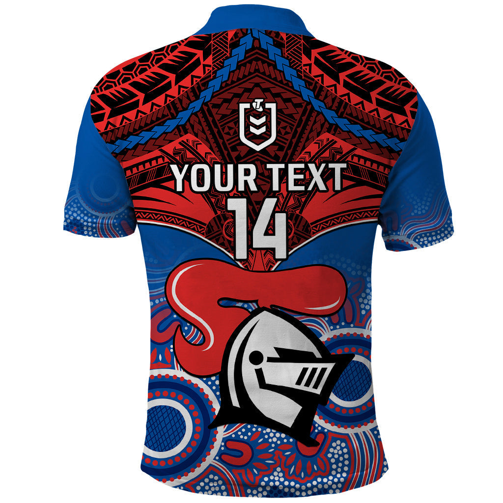 Personalised Knights Rugby Polo Shirt Aboriginal Mix Polynesian Pattern - Vibe Hoodie Shop