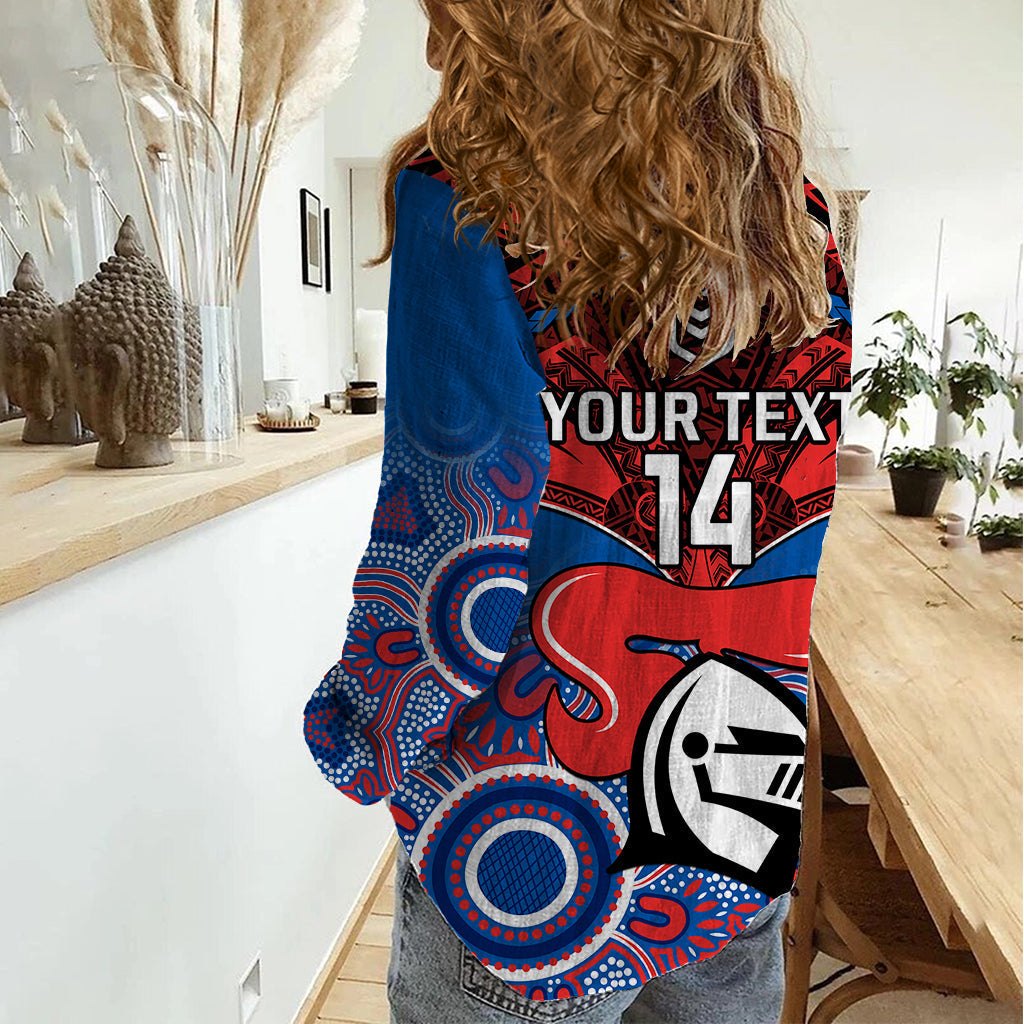 Personalised Knights Rugby Women Casual Shirt Aboriginal Mix Polynesian Pattern - Vibe Hoodie Shop