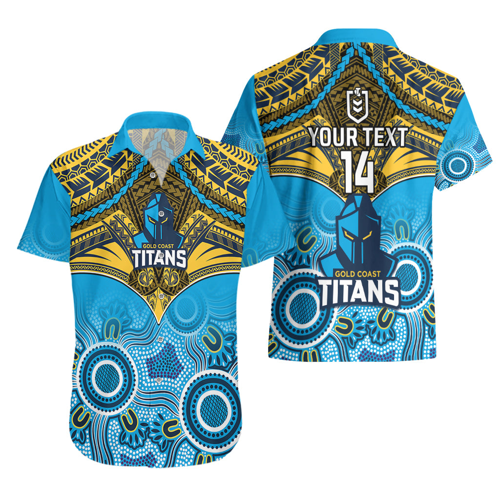 Personalised Titans Rugby Hawaiian Shirt Aboriginal Mix Polynesian Pattern - Vibe Hoodie Shop