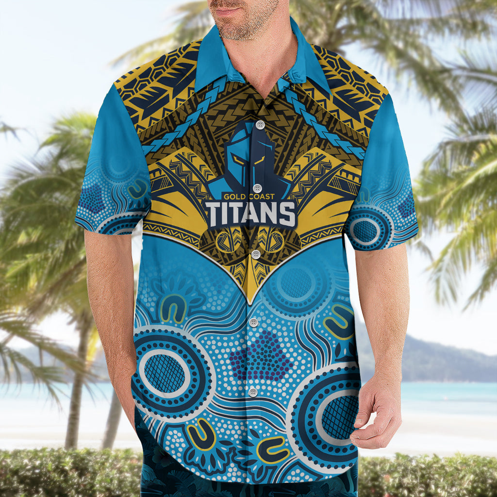 Personalised Titans Rugby Hawaiian Shirt Aboriginal Mix Polynesian Pattern - Vibe Hoodie Shop