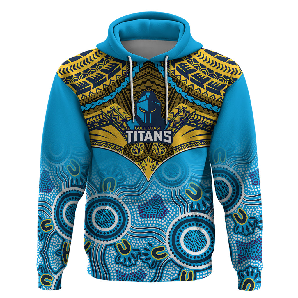 Personalised Titans Rugby Hoodie Aboriginal Mix Polynesian Pattern - Vibe Hoodie Shop