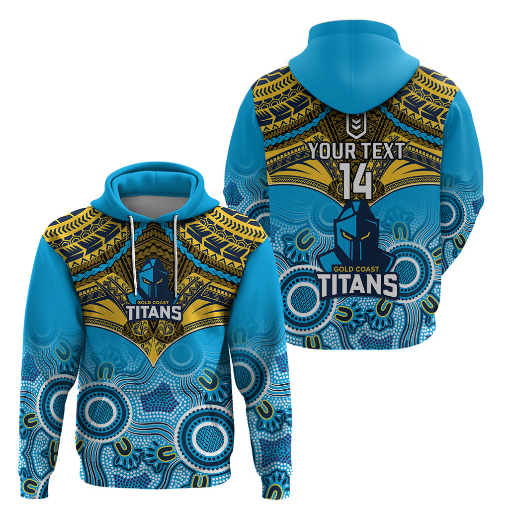 Personalised Titans Rugby Hoodie Aboriginal Mix Polynesian Pattern - Vibe Hoodie Shop