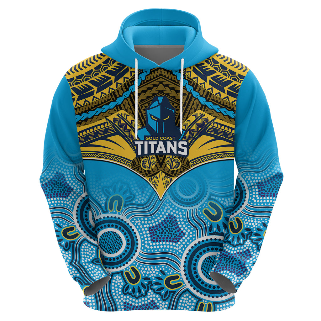 Personalised Titans Rugby Hoodie Aboriginal Mix Polynesian Pattern - Vibe Hoodie Shop