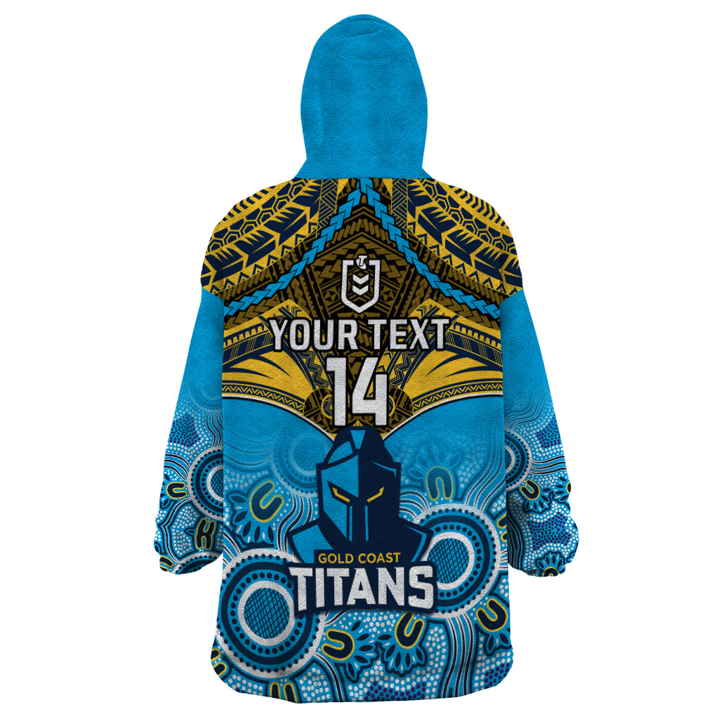 Personalised Titans Rugby Wearable Blanket Hoodie Aboriginal Mix Polynesian Pattern - Vibe Hoodie Shop