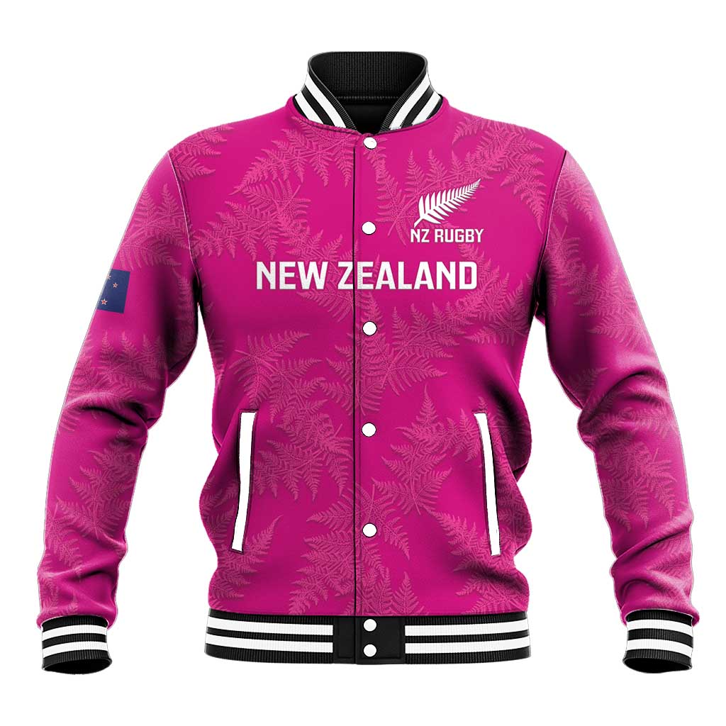 Custom New Zealand Silver Fern Rugby Baseball Jacket Go Aotearoa - Pink Version - Vibe Hoodie Shop
