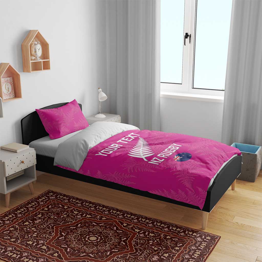 Custom New Zealand Silver Fern Rugby Bedding Set Go Aotearoa - Pink Version - Vibe Hoodie Shop