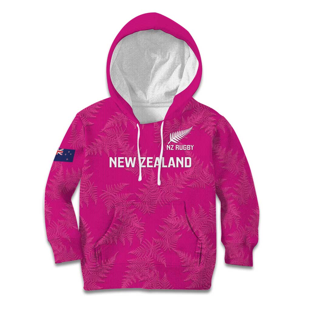 Custom New Zealand Silver Fern Rugby Kid Hoodie Go Aotearoa - Pink Version - Vibe Hoodie Shop