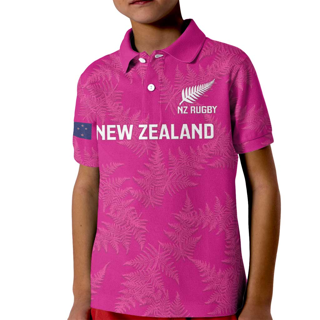 Custom New Zealand Silver Fern Rugby Kid Polo Shirt Go Aotearoa - Pink Version - Vibe Hoodie Shop