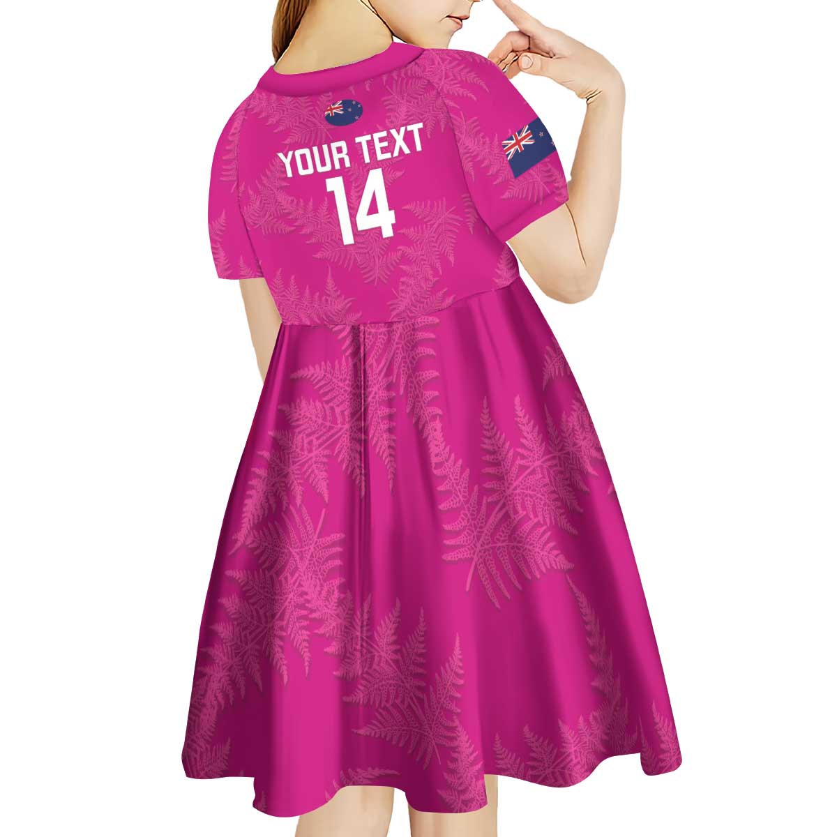 Custom New Zealand Silver Fern Rugby Kid Short Sleeve Dress Go Aotearoa - Pink Version - Vibe Hoodie Shop