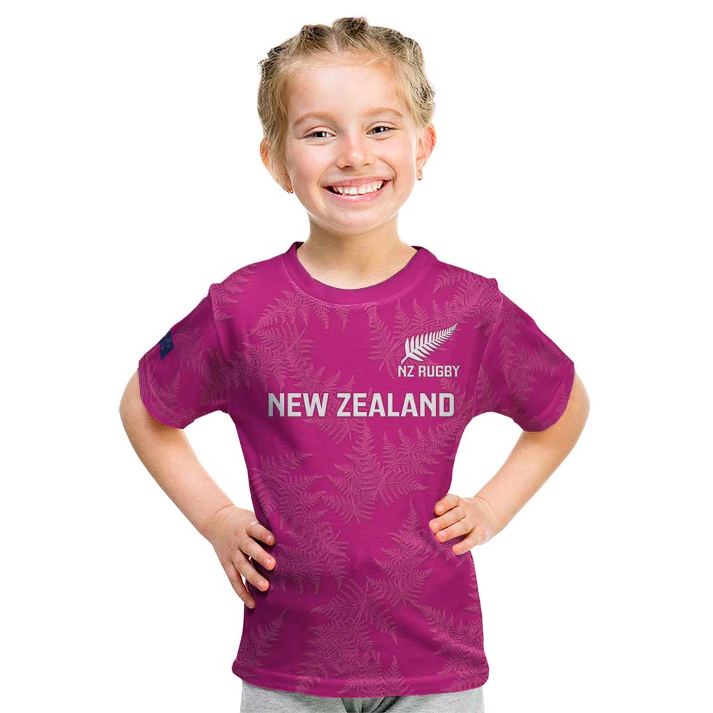Custom New Zealand Silver Fern Rugby Kid T Shirt Go Aotearoa - Pink Version - Vibe Hoodie Shop