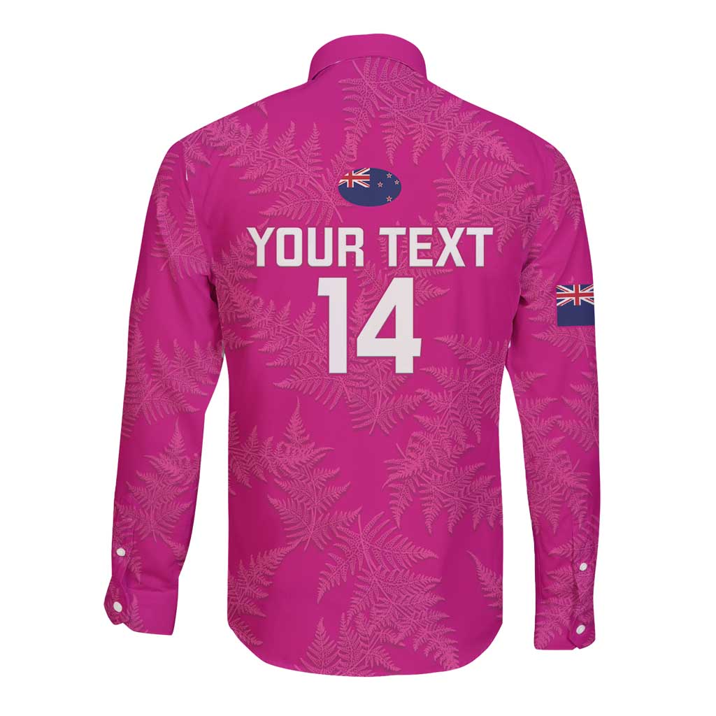 Custom New Zealand Silver Fern Rugby Long Sleeve Button Shirt Go Aotearoa - Pink Version - Vibe Hoodie Shop
