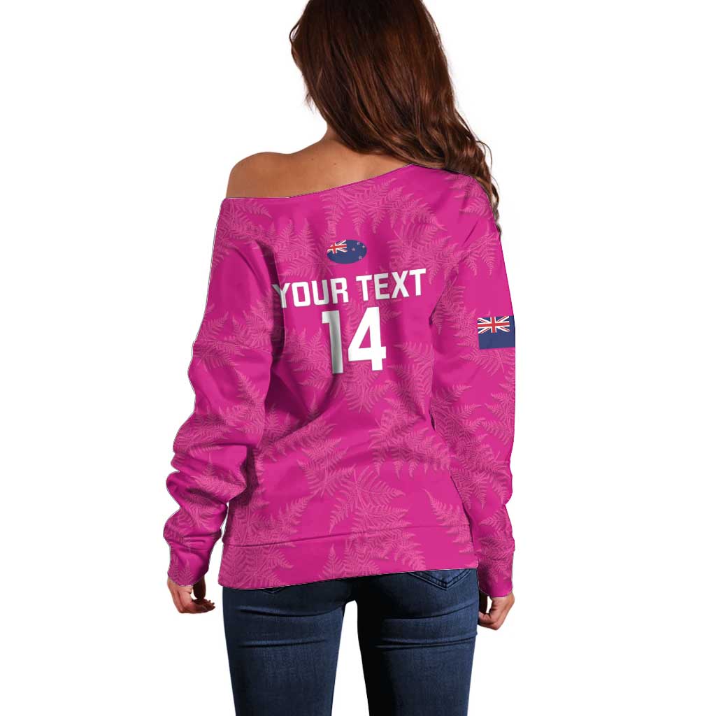 Custom New Zealand Silver Fern Rugby Off Shoulder Sweater Go Aotearoa - Pink Version - Vibe Hoodie Shop