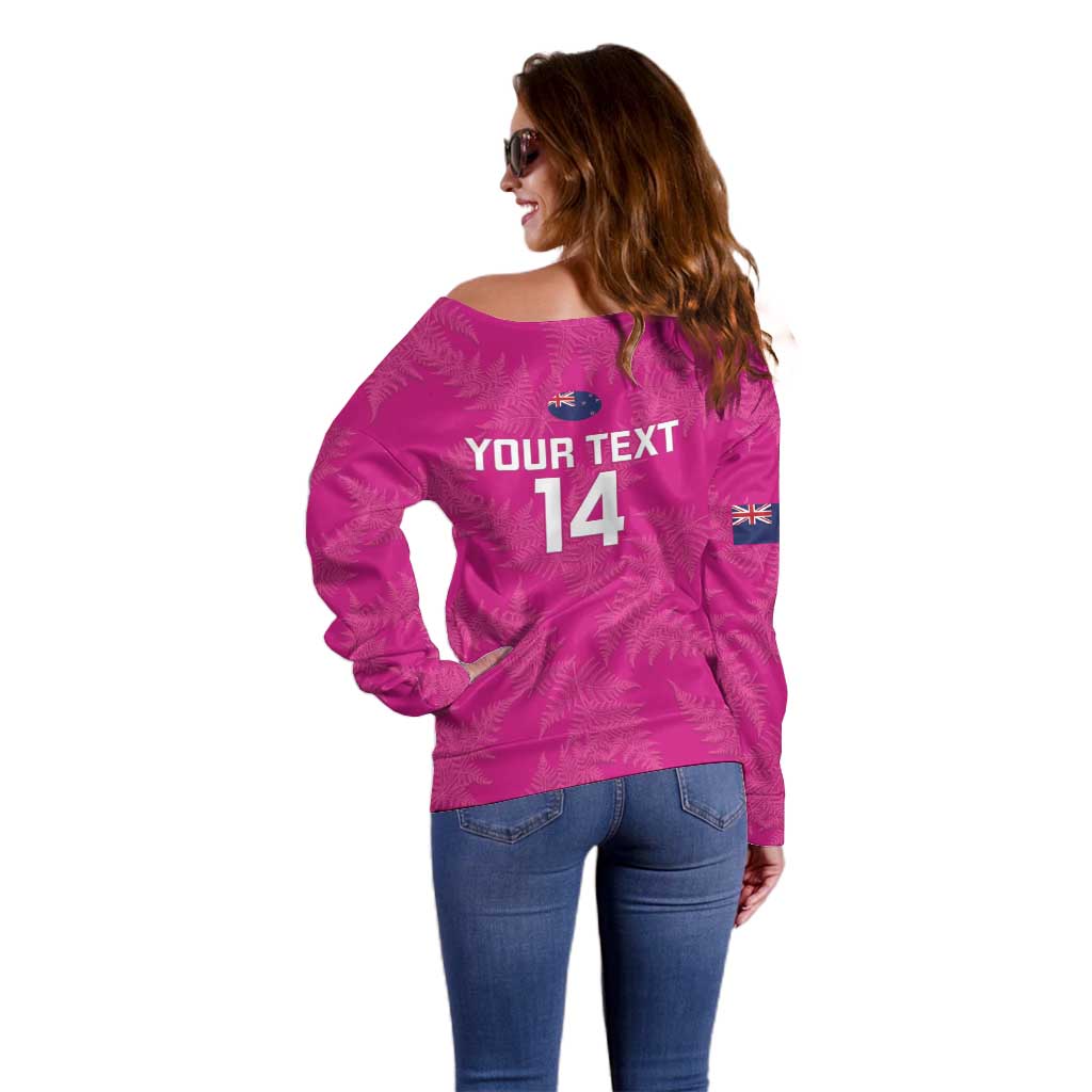Custom New Zealand Silver Fern Rugby Off Shoulder Sweater Go Aotearoa - Pink Version - Vibe Hoodie Shop