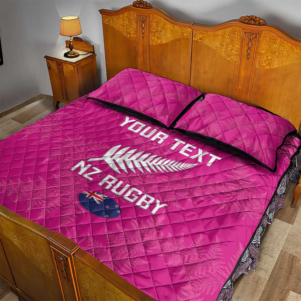 Custom New Zealand Silver Fern Rugby Quilt Bed Set Go Aotearoa - Pink Version - Vibe Hoodie Shop