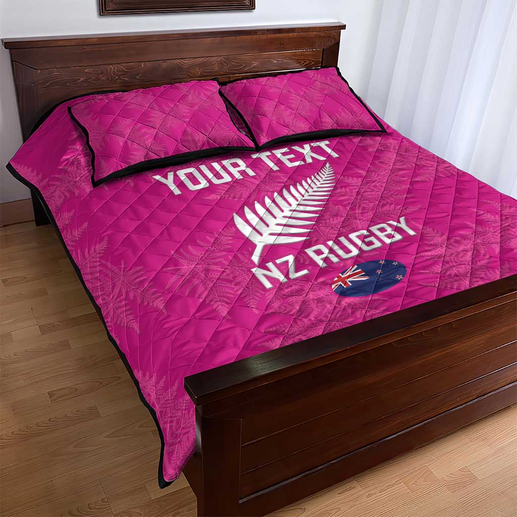 Custom New Zealand Silver Fern Rugby Quilt Bed Set Go Aotearoa - Pink Version - Vibe Hoodie Shop