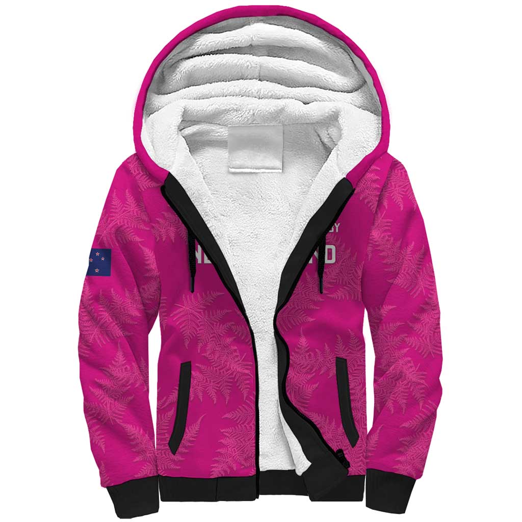 Custom New Zealand Silver Fern Rugby Sherpa Hoodie Go Aotearoa - Pink Version - Vibe Hoodie Shop