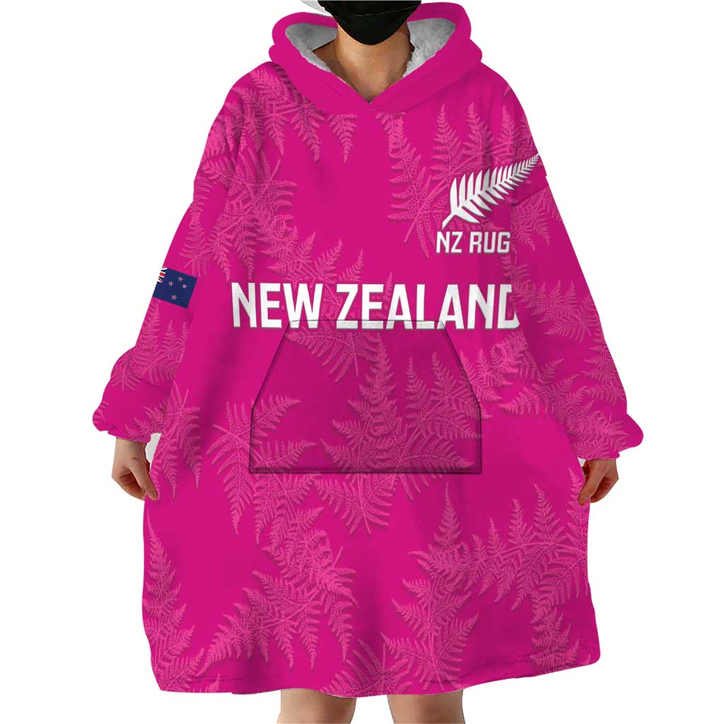 Custom New Zealand Silver Fern Rugby Wearable Blanket Hoodie Go Aotearoa - Pink Version - Vibe Hoodie Shop