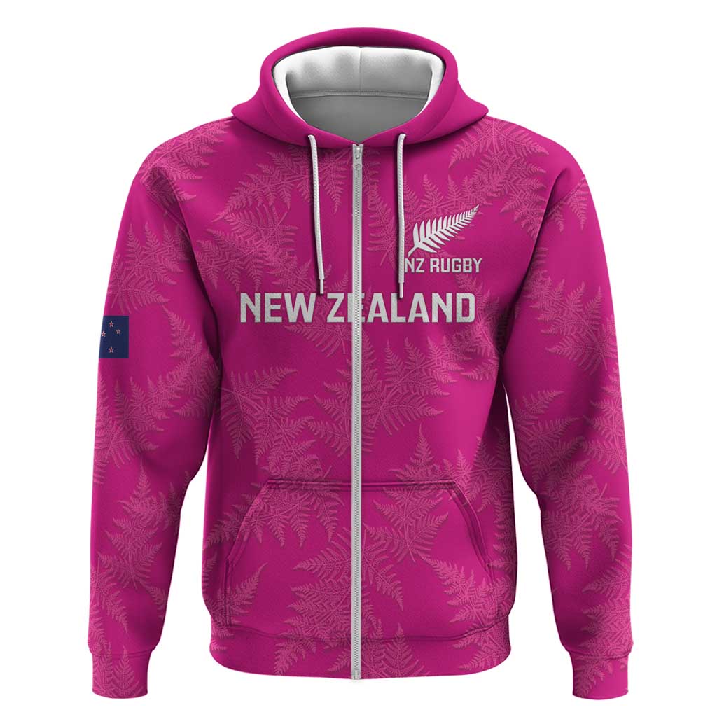 Custom New Zealand Silver Fern Rugby Zip Hoodie Go Aotearoa - Pink Version - Vibe Hoodie Shop