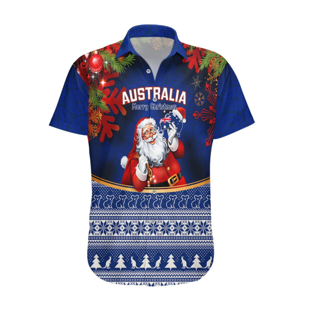 Personalised Christmas In July Hawaiian Shirt Happy Santa Claus With Australia Map Blue Style - Vibe Hoodie Shop