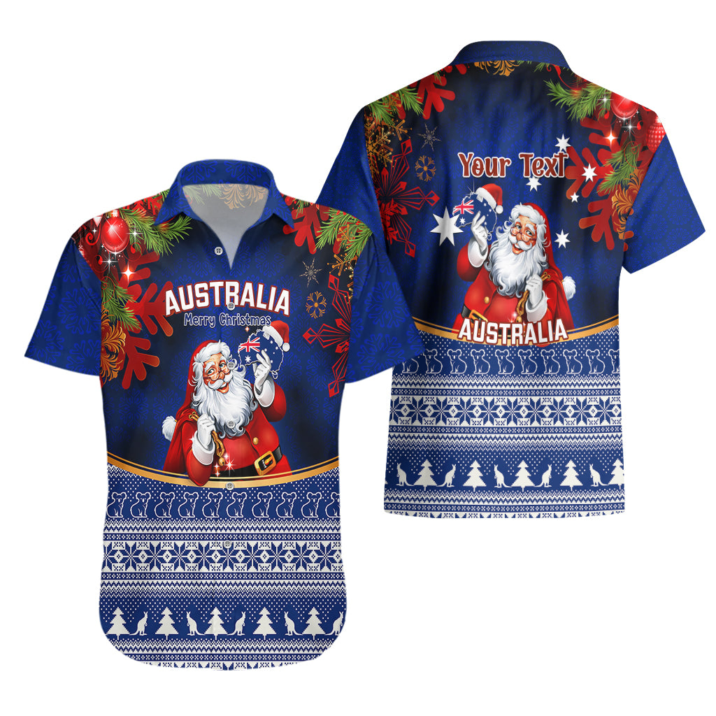Personalised Christmas In July Hawaiian Shirt Happy Santa Claus With Australia Map Blue Style - Vibe Hoodie Shop