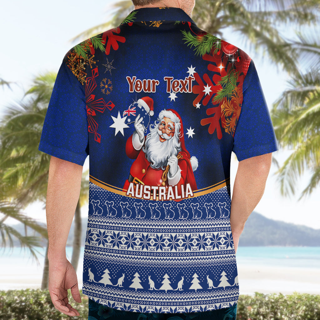 Personalised Christmas In July Hawaiian Shirt Happy Santa Claus With Australia Map Blue Style - Vibe Hoodie Shop