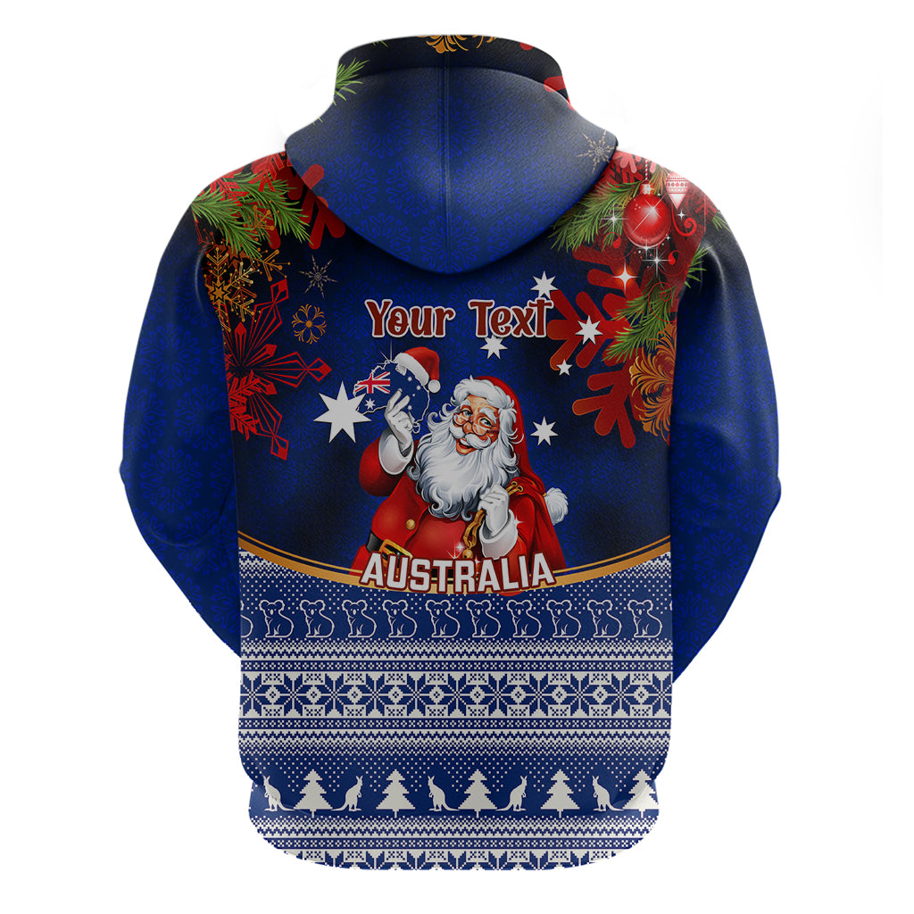 Personalised Christmas In July Hoodie Happy Santa Claus With Australia Map Blue Style - Vibe Hoodie Shop