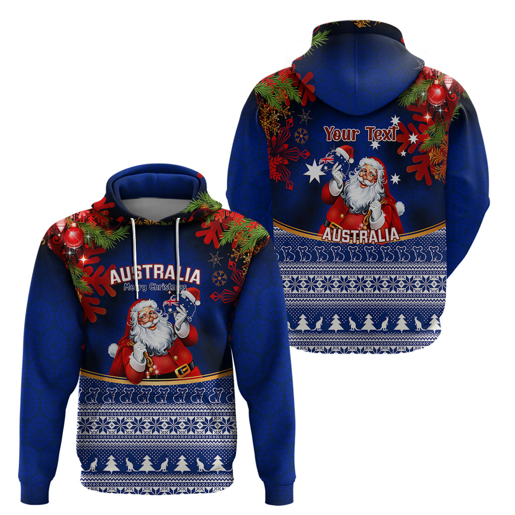 Personalised Christmas In July Hoodie Happy Santa Claus With Australia Map Blue Style - Vibe Hoodie Shop