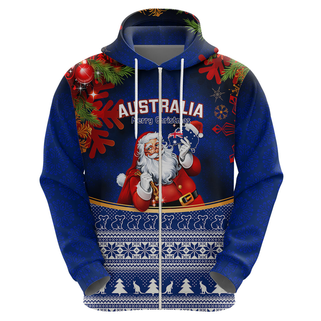 Personalised Christmas In July Hoodie Happy Santa Claus With Australia Map Blue Style - Vibe Hoodie Shop