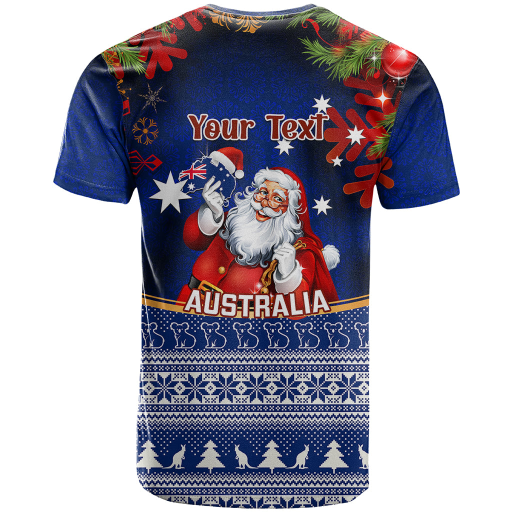 Personalised Christmas In July T Shirt Happy Santa Claus With Australia Map Blue Style - Vibe Hoodie Shop