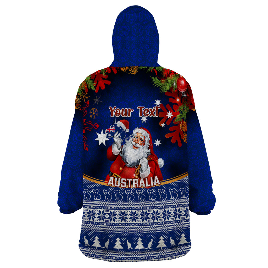 Personalised Christmas In July Wearable Blanket Hoodie Happy Santa Claus With Australia Map Blue Style - Vibe Hoodie Shop