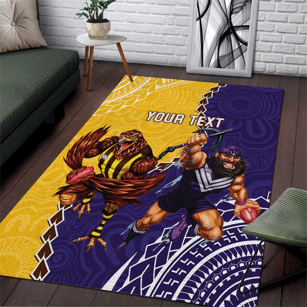 Custom Dockers And Hawks Football Area Rug Aboriginal Mix Polynesian Pattern - Vibe Hoodie Shop