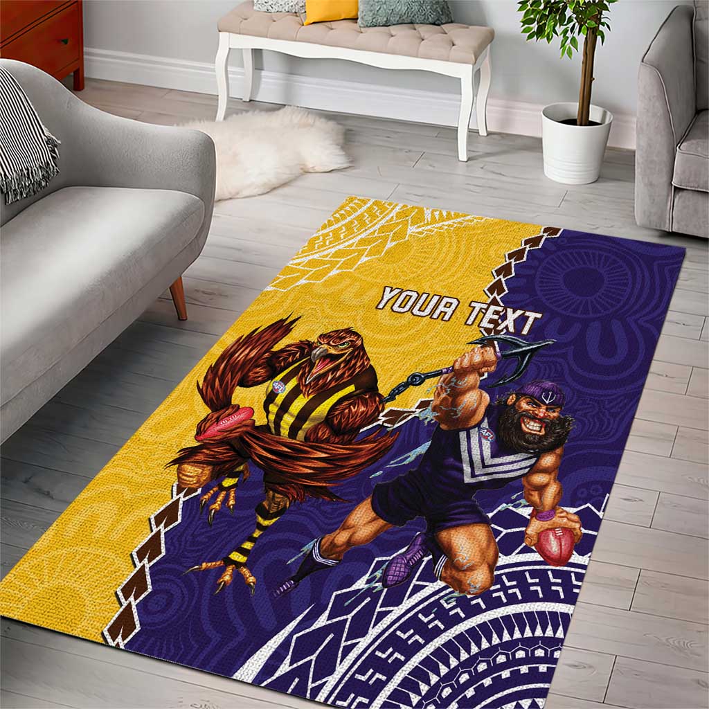 Custom Dockers And Hawks Football Area Rug Aboriginal Mix Polynesian Pattern - Vibe Hoodie Shop