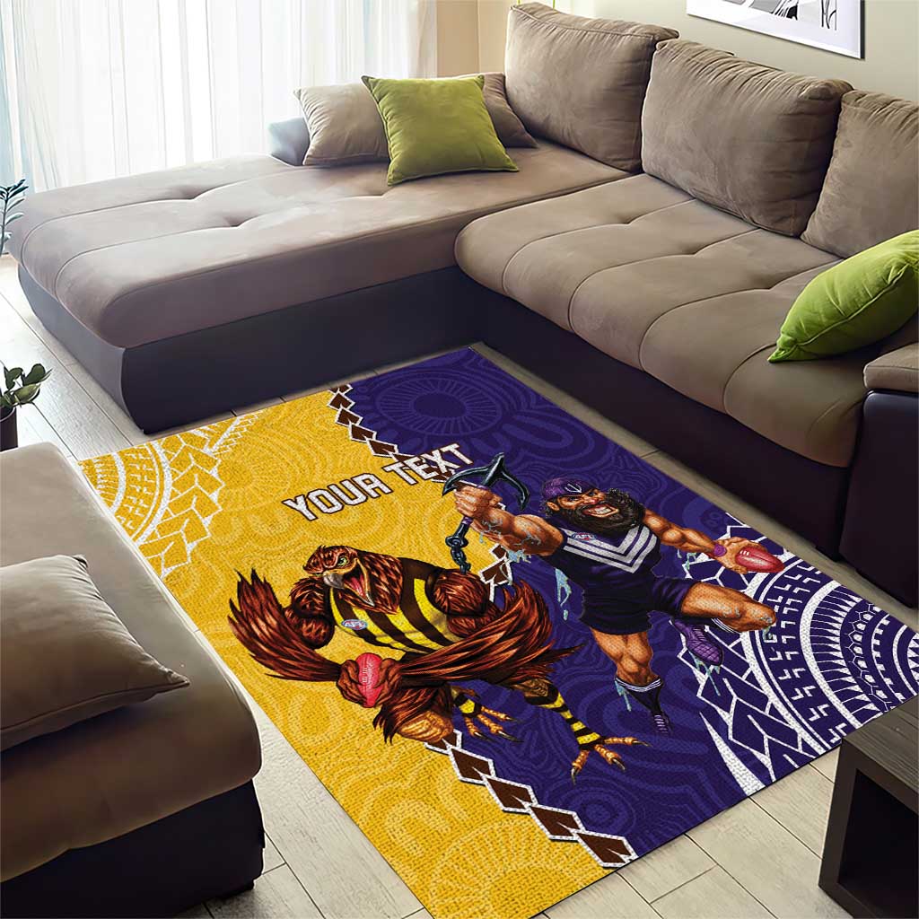 Custom Dockers And Hawks Football Area Rug Aboriginal Mix Polynesian Pattern - Vibe Hoodie Shop