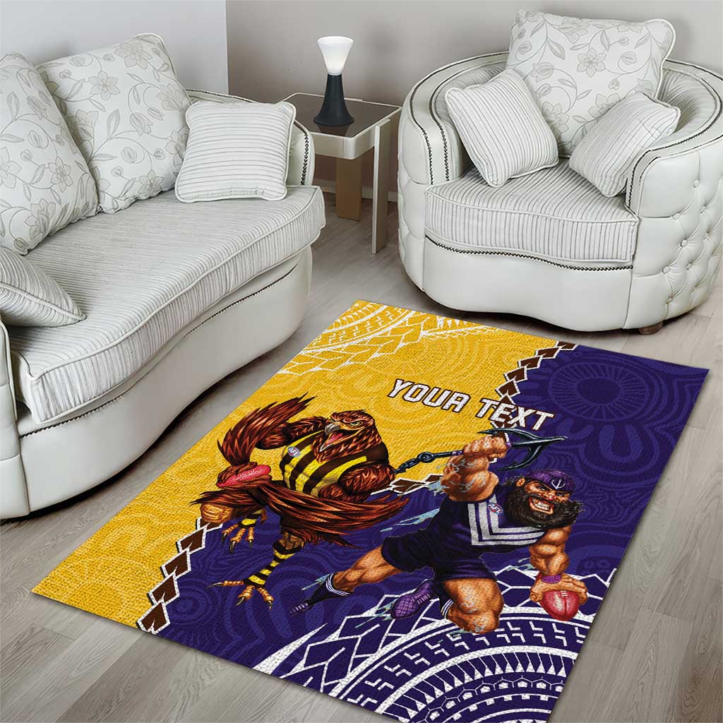 Custom Dockers And Hawks Football Area Rug Aboriginal Mix Polynesian Pattern - Vibe Hoodie Shop