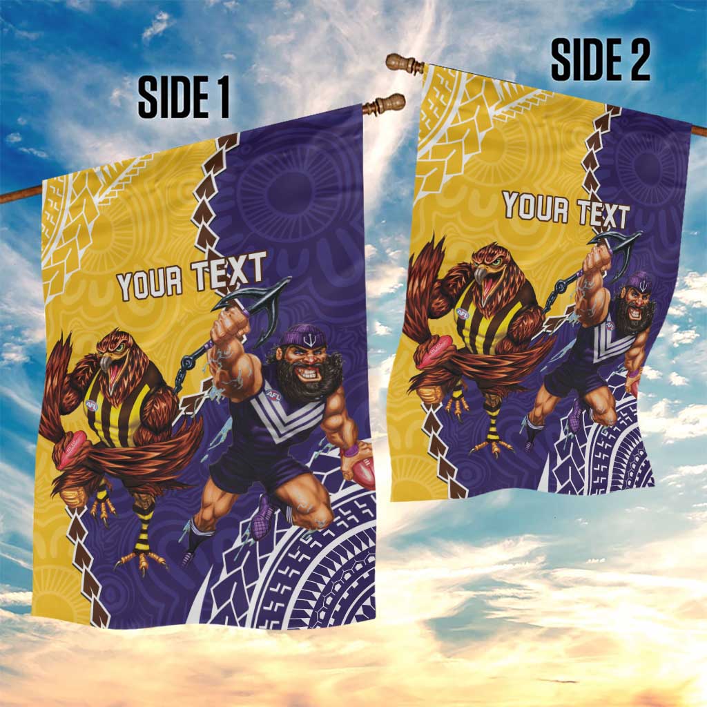 Custom Dockers And Hawks Football Garden Flag Aboriginal Mix Polynesian Pattern - Vibe Hoodie Shop