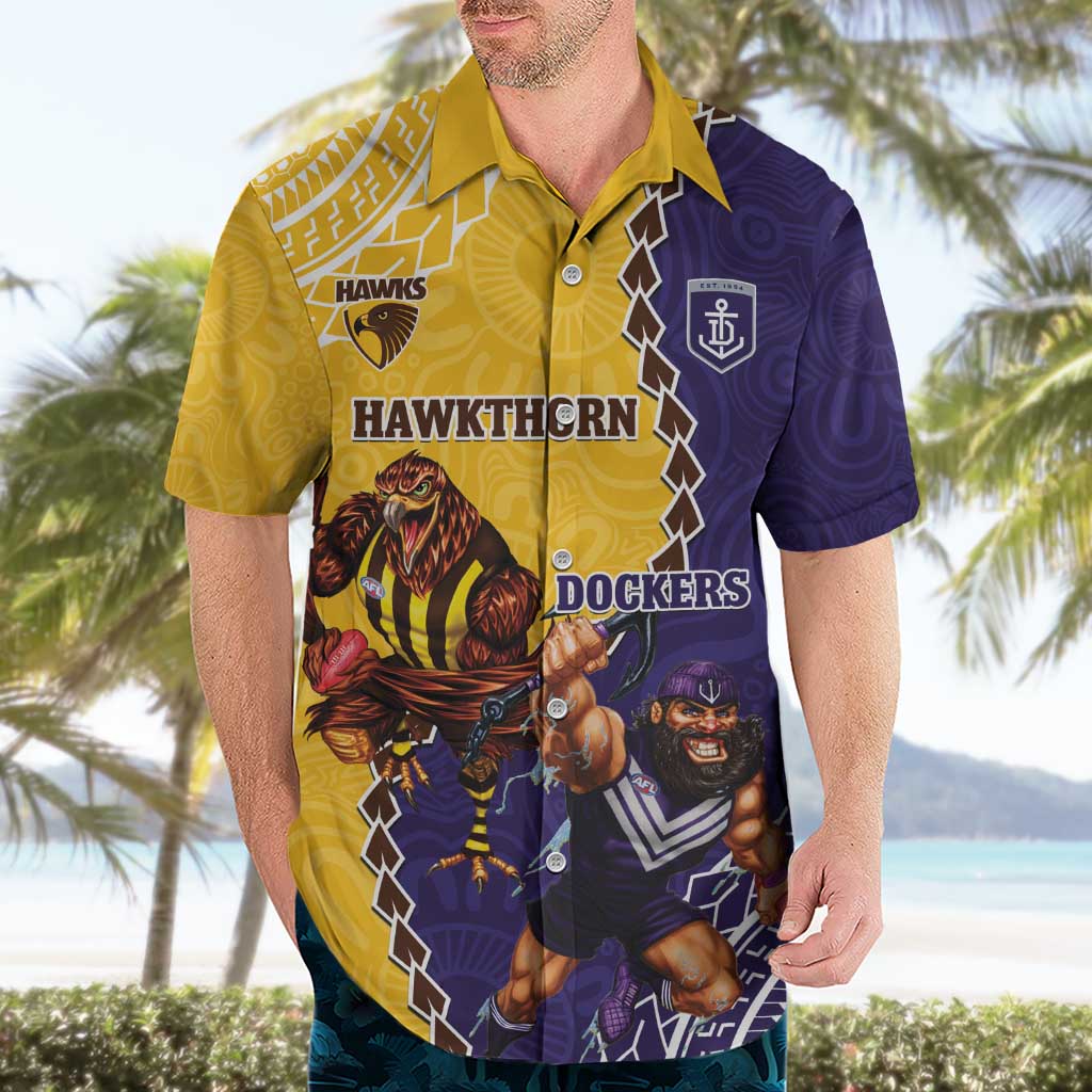 Custom Dockers And Hawks Football Hawaiian Shirt Aboriginal Mix Polynesian Pattern - Vibe Hoodie Shop