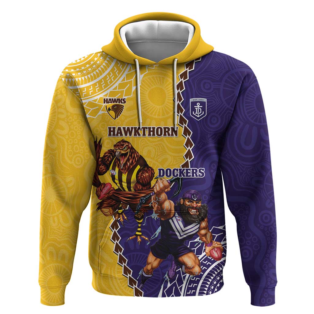 Custom Dockers And Hawks Football Hoodie Aboriginal Mix Polynesian Pattern - Vibe Hoodie Shop