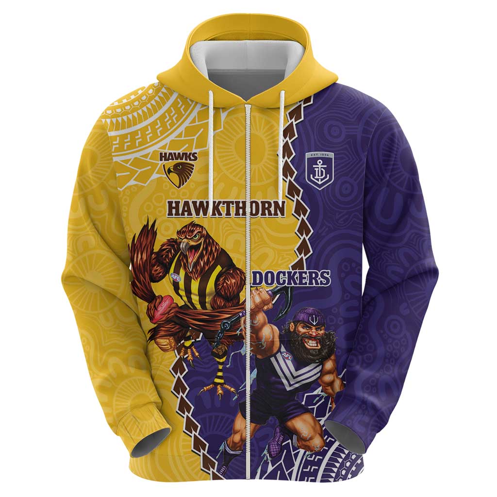 Custom Dockers And Hawks Football Hoodie Aboriginal Mix Polynesian Pattern - Vibe Hoodie Shop