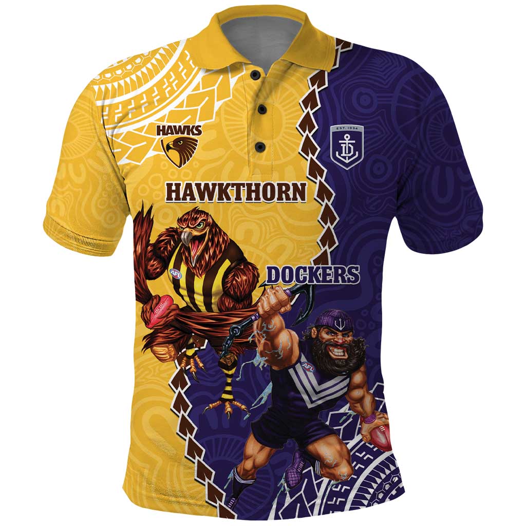 Custom Dockers And Hawks Football Polo Shirt Aboriginal Mix Polynesian Pattern - Vibe Hoodie Shop