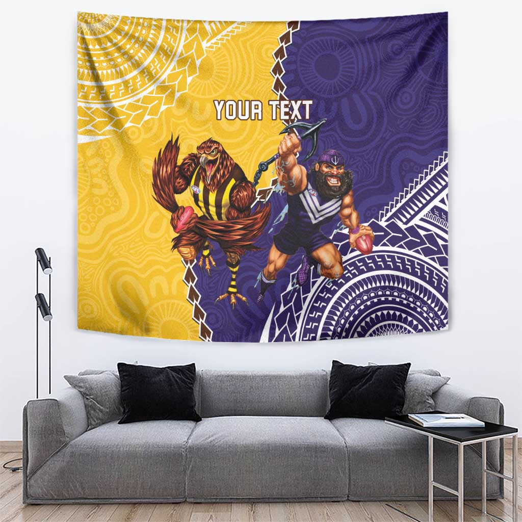 Custom Dockers And Hawks Football Tapestry Aboriginal Mix Polynesian Pattern - Vibe Hoodie Shop