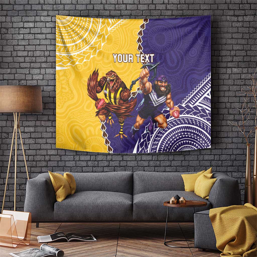 Custom Dockers And Hawks Football Tapestry Aboriginal Mix Polynesian Pattern - Vibe Hoodie Shop