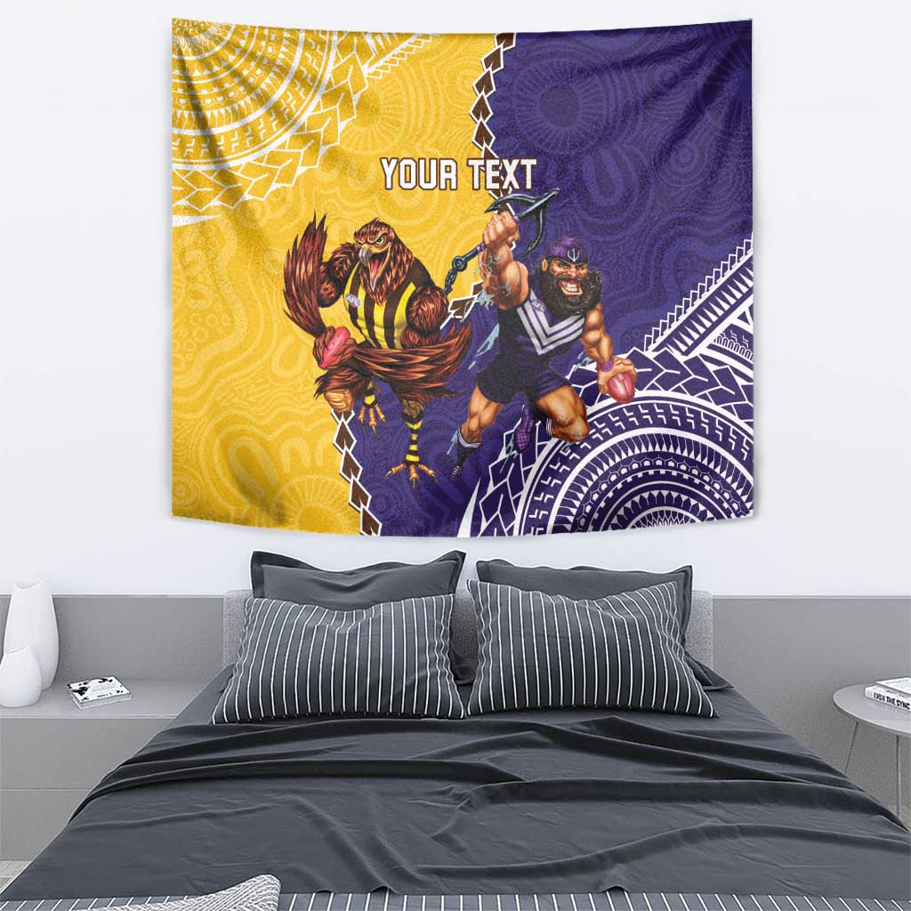 Custom Dockers And Hawks Football Tapestry Aboriginal Mix Polynesian Pattern - Vibe Hoodie Shop