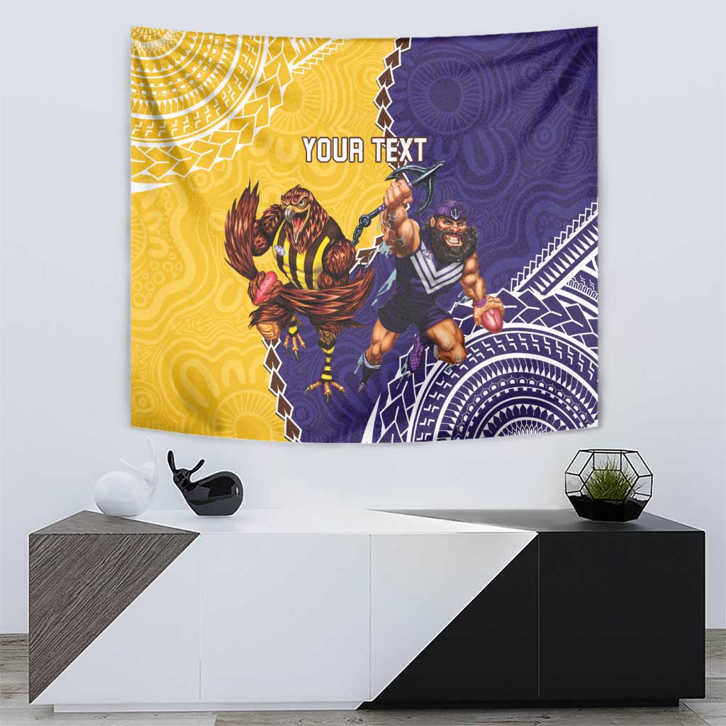 Custom Dockers And Hawks Football Tapestry Aboriginal Mix Polynesian Pattern - Vibe Hoodie Shop