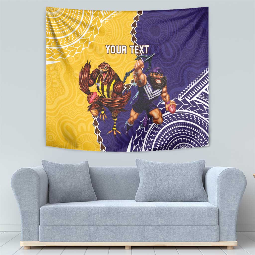 Custom Dockers And Hawks Football Tapestry Aboriginal Mix Polynesian Pattern - Vibe Hoodie Shop